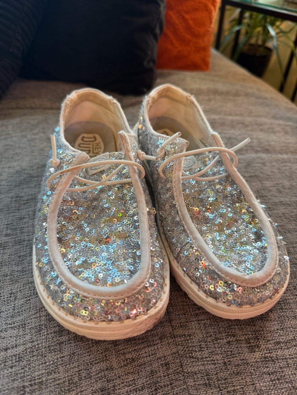 Hey Dude Kids Sequin Sneakers - Silver Sparkle